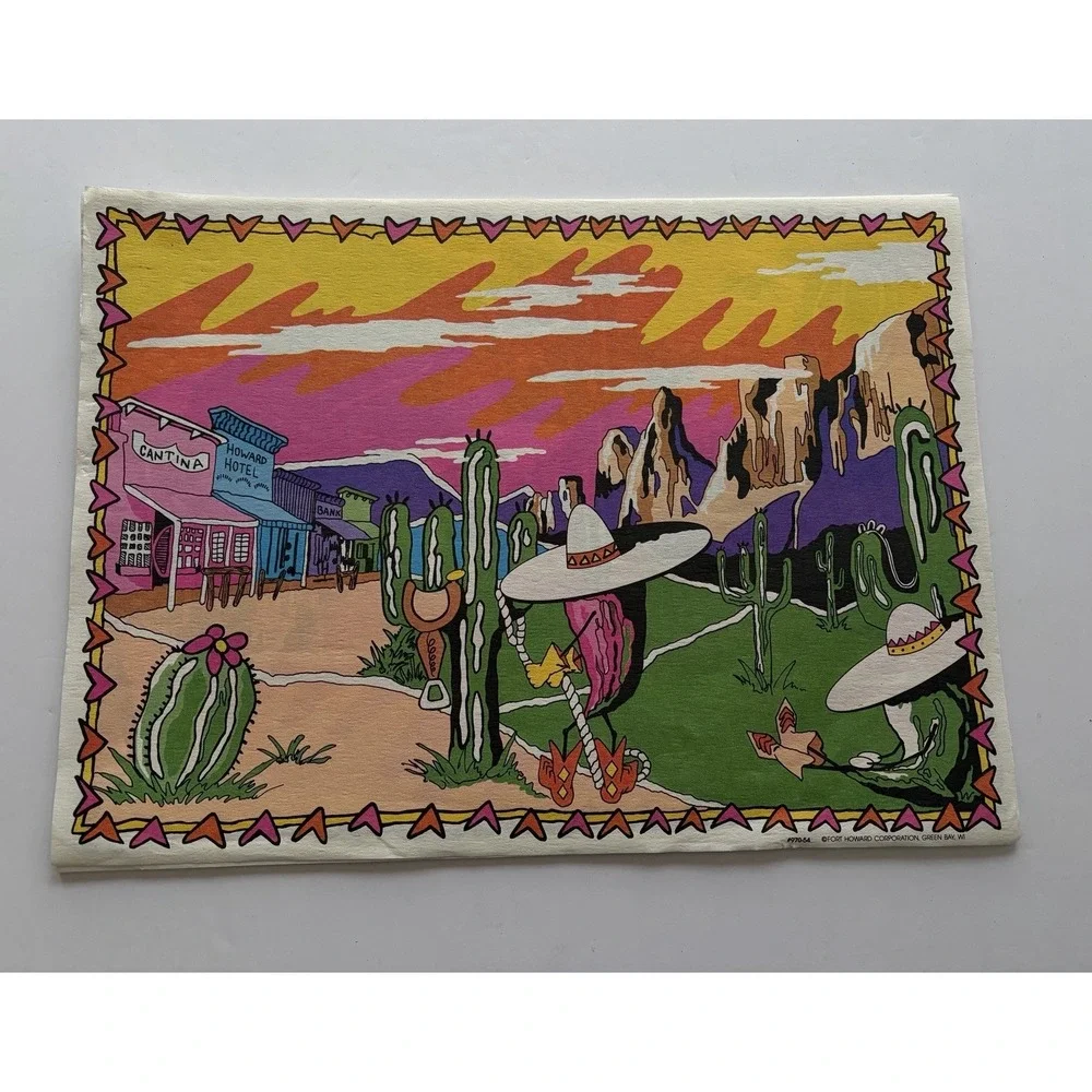 Vintage Fort Howard Paper Placemats Western Cantina Set of 16 Unlaminated